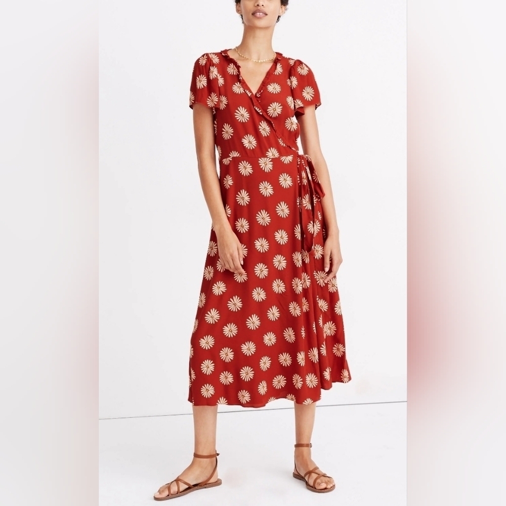 Madewell Ruffle Daisy Print Wrap Midi Dress
